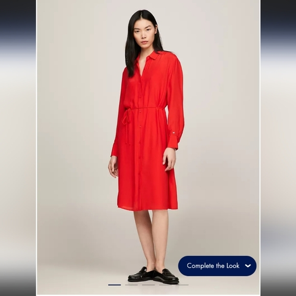 Belted Crepe Shirtdress - Picture 1 of 7